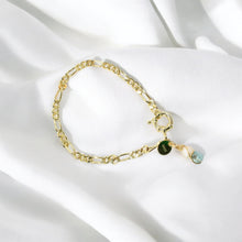 Load image into Gallery viewer, NZ-made apatite crystal &amp; freshwater pearl bracelet | 14K gold-plated sterling silver chain
