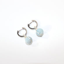 Load image into Gallery viewer, NZ-made aquamarine crystal huggie earrings: small, suits double piercing | ASH&amp;STONE Crystal Jewellery Shop Auckland NZ
