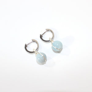 NZ-made aquamarine crystal huggie earrings: small, suits double piercing | ASH&STONE Crystal Jewellery Shop Auckland NZ