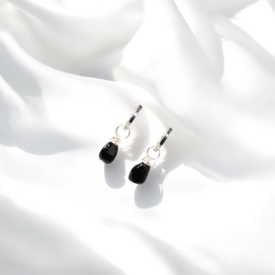 NZ-made black tourmaline crystal huggie earrings | ASH&STONE Crystal Jewellery Shop Auckland NZ