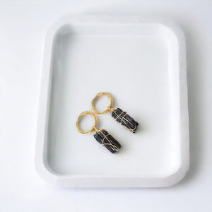 NZ-made bespoke black tourmaline crystal huggie earrings  | ASH&STONE Crystal Jewellery Shop Auckland NZ