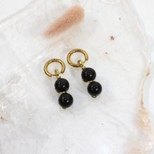 Load image into Gallery viewer, NZ-made bespoke black tourmaline crystal huggy earrings | ASH&amp;STONE Crystals Shop Auckland NZ
