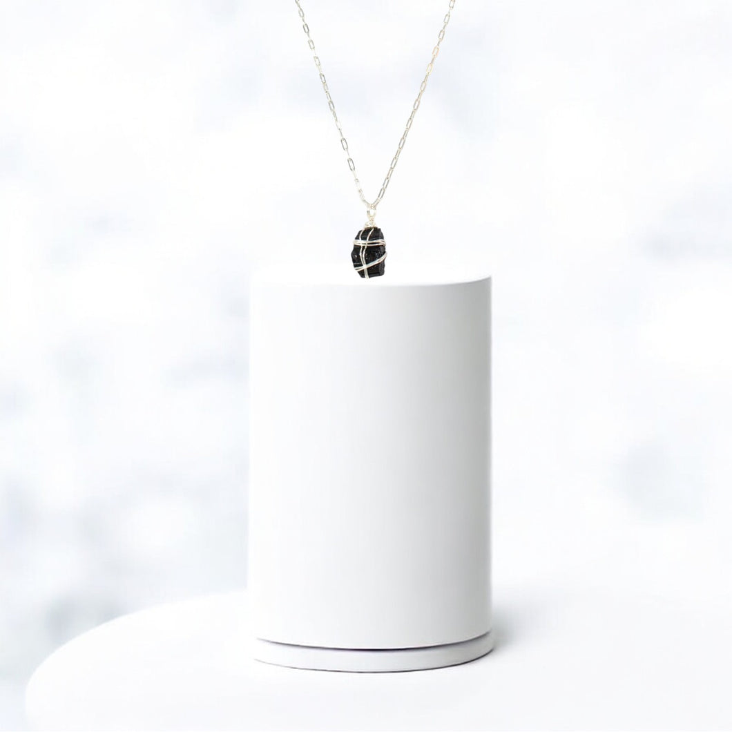 NZ-made black tourmaline crystal pendant necklace | ASH&STONE Crystal Jewellery Shop Auckland NZ