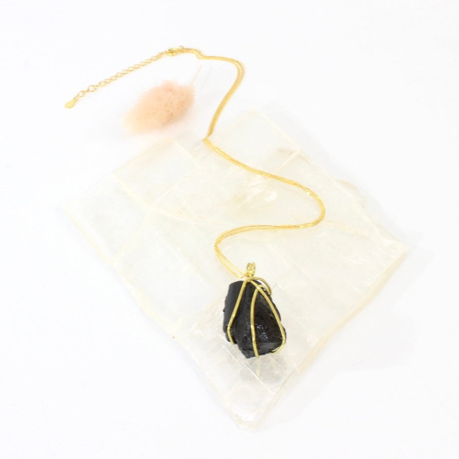 Black tourmaline crystal pendant with 18