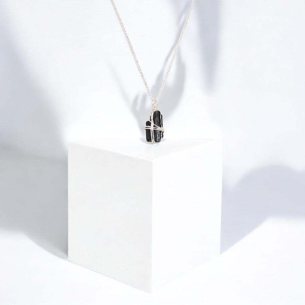 NZ-made black tourmaline crystal pendant sterling silver chain | ASH&STONE Crystal Jewellery Shop Auckland NZ