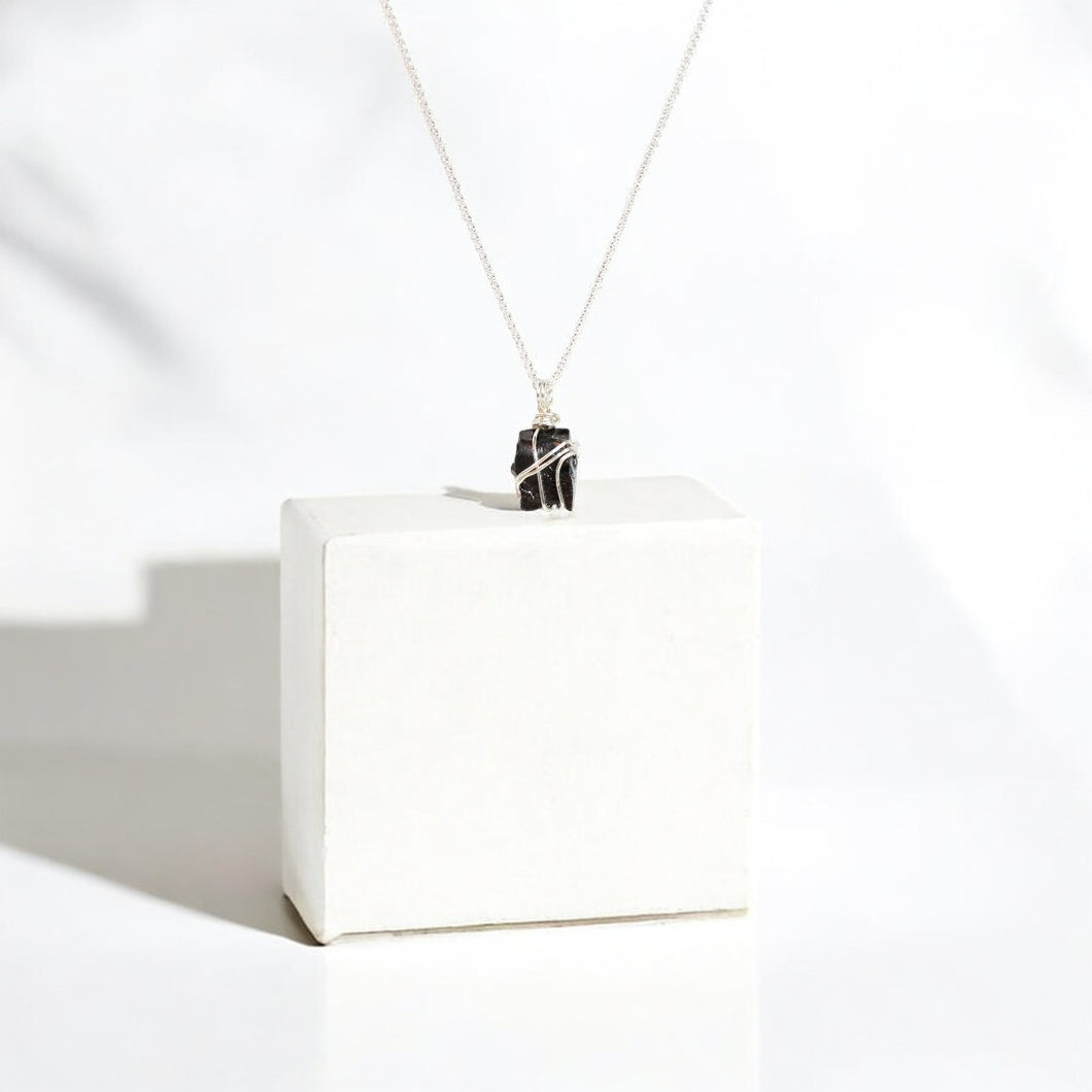 NZ-made elite shungite crystal pendant sterling silver chain | ASH&STONE Crystal Jewellery Shop Auckland NZ