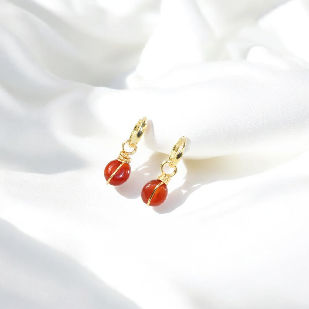 NZ-made carnelian crystal huggie earrings | ASH&STONE Crystal Jewellery Shop Auckland NZ