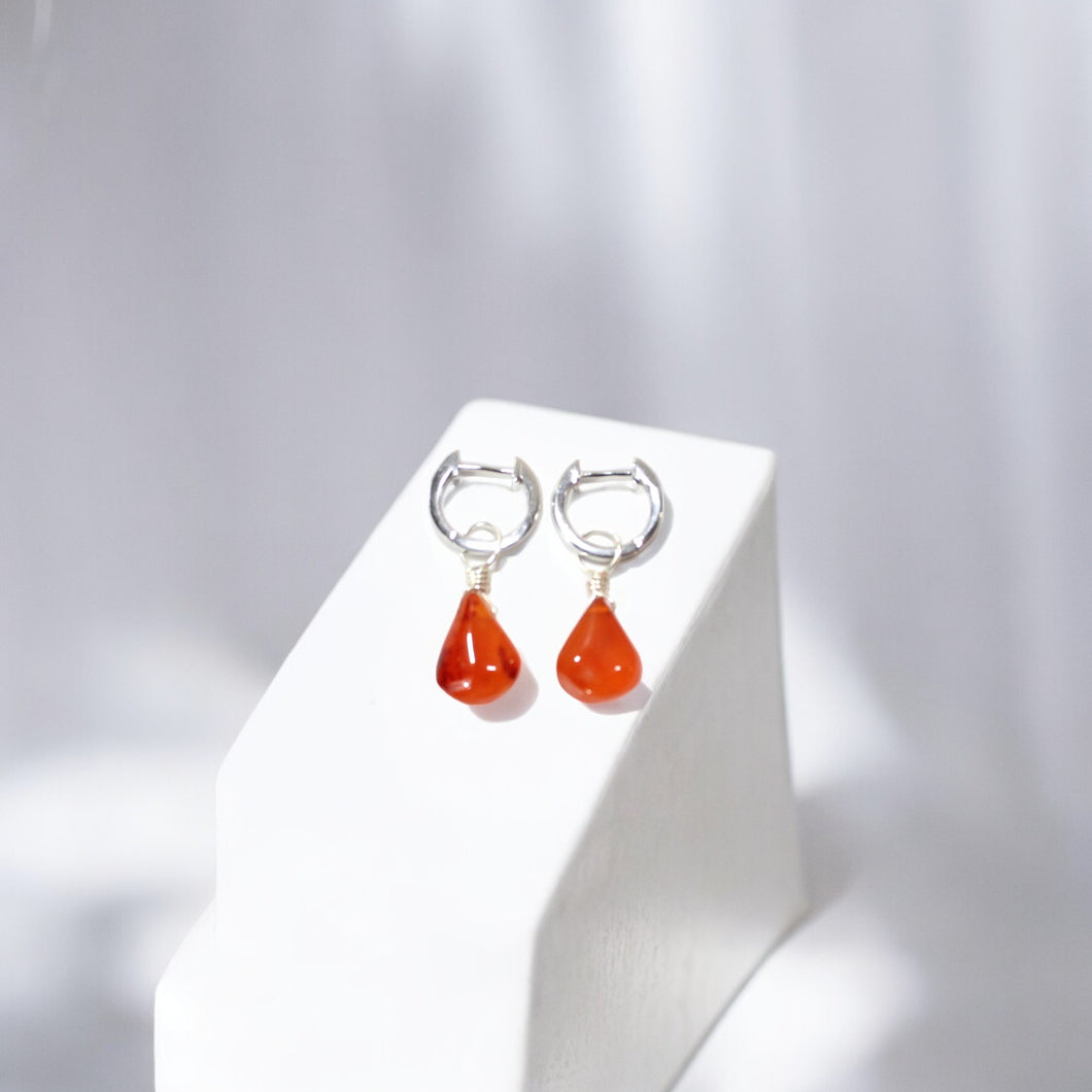 NZ carnelian crystal & sterling silver huggie earrings  | ASH&STONE Crystal Jewellery Shop Auckland NZ