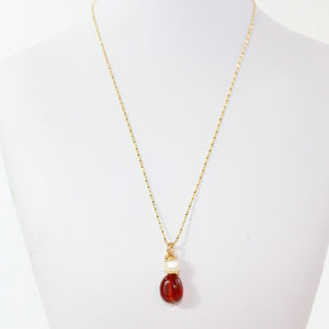 NZ-made carnelian crystal & freshwater pearl pendant necklace | ASH&STONE Crystal Jewellery Shop Auckland NZ
