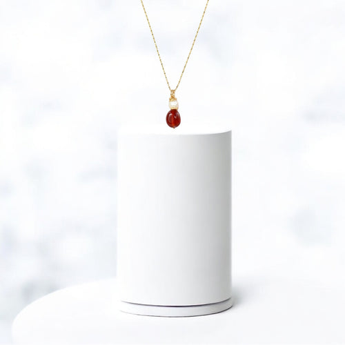 NZ-made carnelian crystal & freshwater pearl pendant necklace | ASH&STONE Crystal Jewellery Shop Auckland NZ
