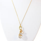 Bespoke NZ-made celesite crystal & freshwater pearl charm pendant necklace on 24K gold-plated sterling silver chain