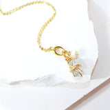 Bespoke NZ-made celesite crystal & freshwater pearl charm pendant necklace on 24K gold-plated sterling silver chain