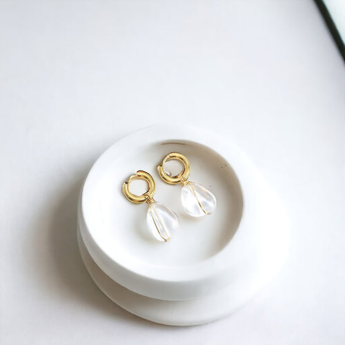 NZ-made clear quartz crystal huggie earrings  | ASH&STONE Crystals Shop Auckland NZ