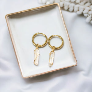 NZ-made bespoke clear quartz crystal huggie earrings | ASH&STONE Crystal Jewellery Shop Auckland NZ