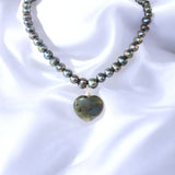 Genuine Fijian pearl choker with labradorite crystal heart | ASH&STONE Crystal Jewellery Shop Auckland NZ