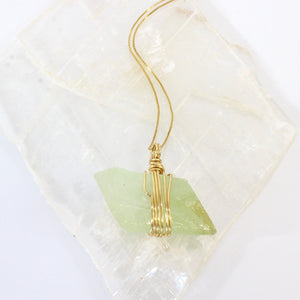 NZ-made bespoke green calcite crystal pendant with 18" chain | ASH&STONE Crystals Shop Auckland NZ