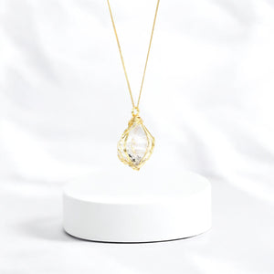 Genuine Herkimer diamond crystal pendant 24K gold-plated sterling silver chain | ASH&STONE Crystal Jewellery Shop Auckland NZ