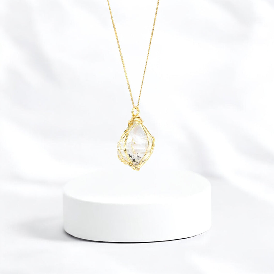 Genuine Herkimer diamond crystal pendant 24K gold-plated sterling silver chain | ASH&STONE Crystal Jewellery Shop Auckland NZ