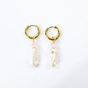 Bespoke NZ-made natural pink kunzite & freshwater pearl crystal earrings | ASH&STONE Crystal Jewellery Shop Auckland NZ