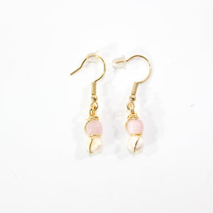 NZ-made natural pink kunzite & freshwater pearl crystal earrings | ASH&STONE Crystal Jewellery Shop Auckland NZ