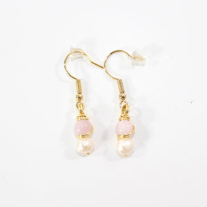 NZ-made natural pink kunzite & freshwater pearl crystal earrings | ASH&STONE Crystal Jewellery Shop Auckland NZ