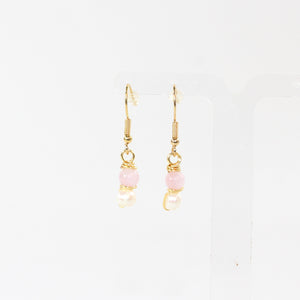 NZ-made natural pink kunzite & freshwater pearl crystal earrings | ASH&STONE Crystal Jewellery Shop Auckland NZ