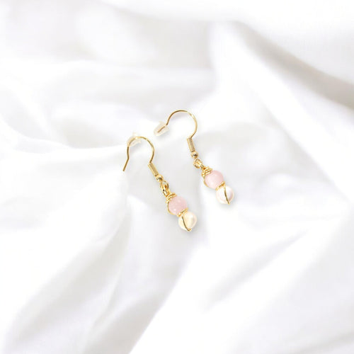 NZ-made natural pink kunzite & freshwater pearl crystal earrings | ASH&STONE Crystal Jewellery Shop Auckland NZ