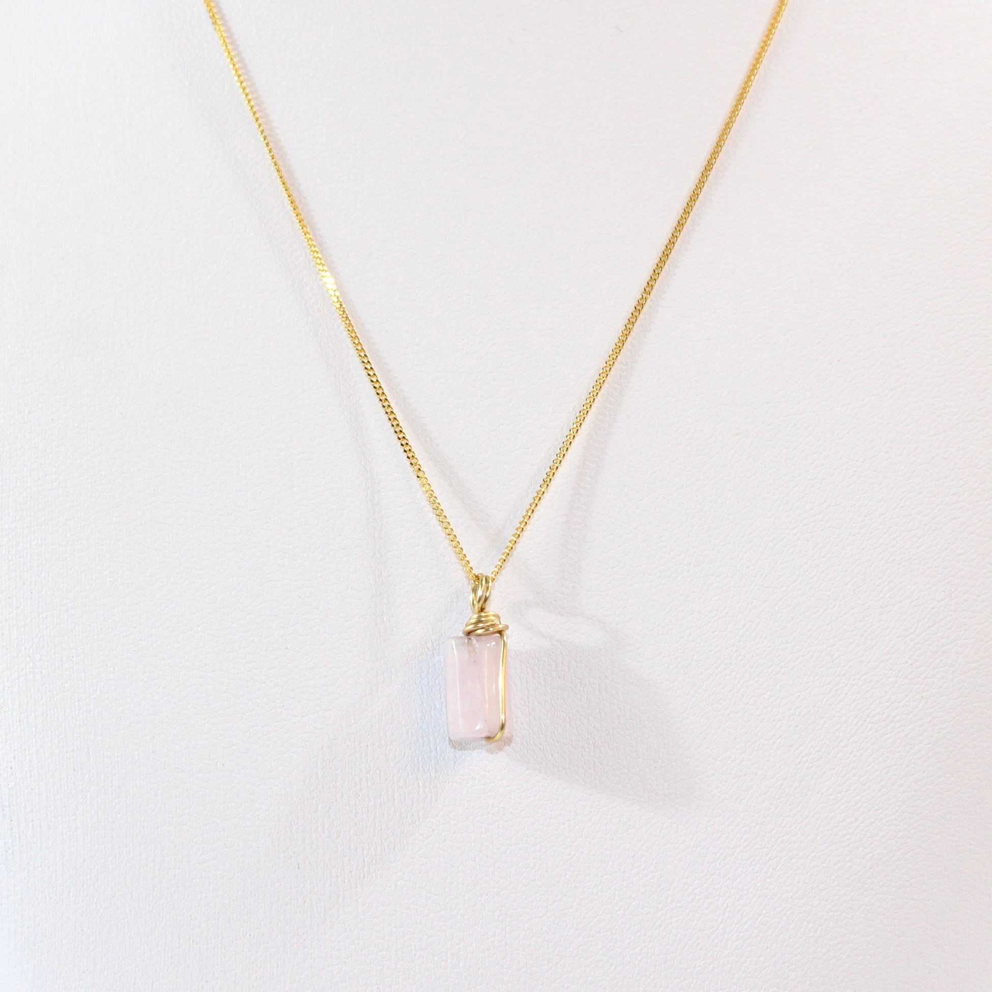 NZ-made natural pink kunzite crystal pendant: 24K gold-plated sterling silver chain | ASH&STONE Crystal Jewellery Shop Auckland NZ