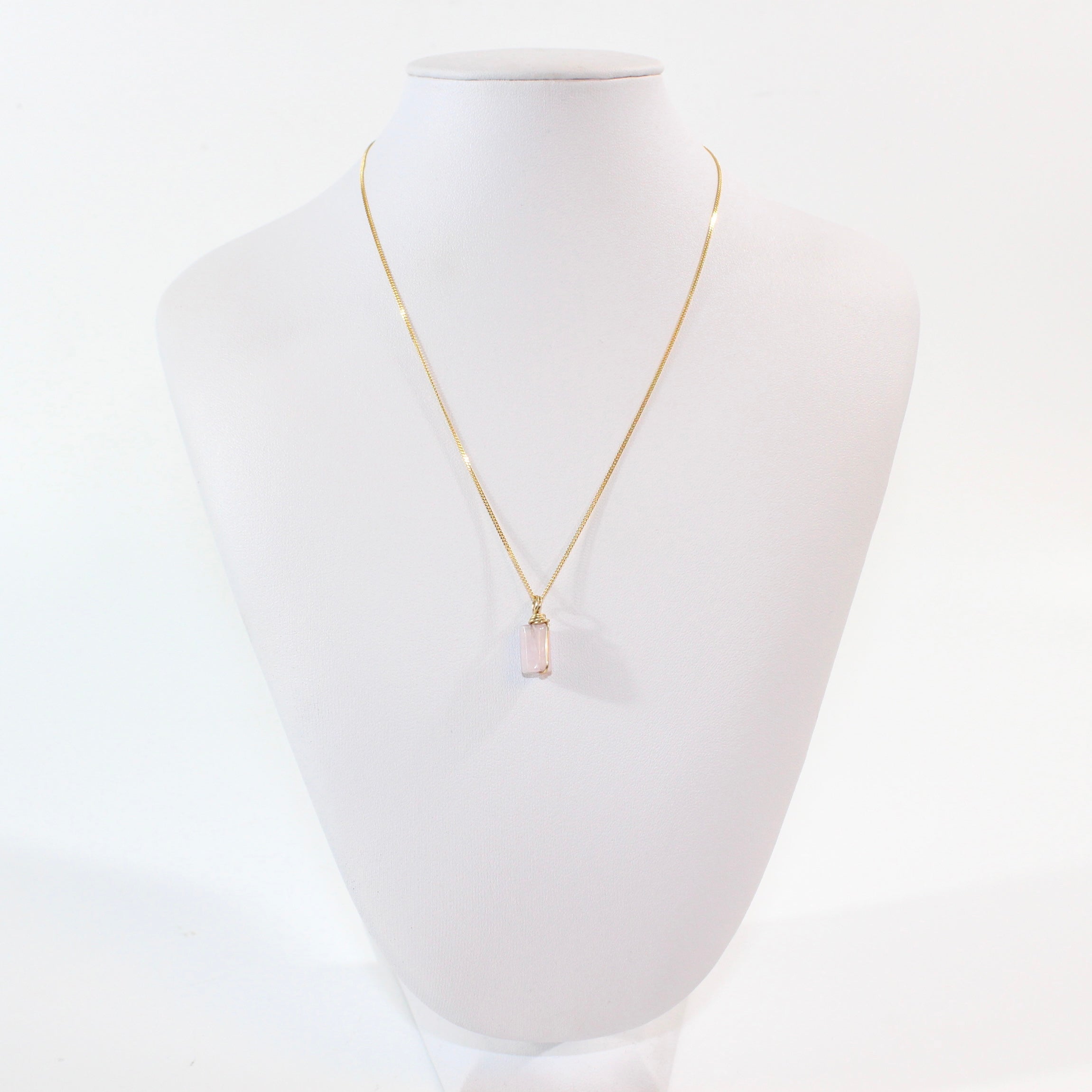 NZ-made natural pink kunzite crystal pendant: 24K gold-plated sterling silver chain | ASH&STONE Crystal Jewellery Shop Auckland NZ