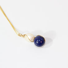 Load image into Gallery viewer, NZ-made lapis lazuli crystal &amp; freshwater pearl pendant with 16&quot; chain | ASH&amp;STONE Crystals Shop Auckland NZ
