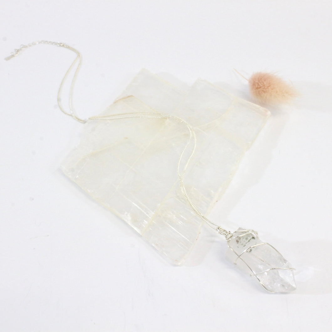 Bespoke NZ-made clear quartz crystal pendant with 20