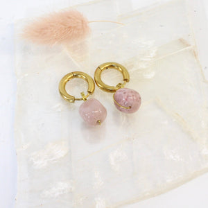 NZ-made bespoke rhodonite crystal huggy earrings | ASH&STONE Crystal Jewellery Shop Auckland NZ