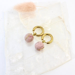 NZ-made bespoke rhodonite crystal huggy earrings | ASH&STONE Crystal Jewellery Shop Auckland NZ