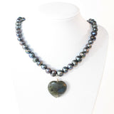 Genuine Fijian pearl choker with labradorite crystal heart | ASH&STONE Crystal Jewellery Shop Auckland NZ