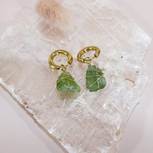 Bespoke NZ-made peridot crystal huggy earrings | ASH&STONE Crystal Jewellery Shop Auckland NZ