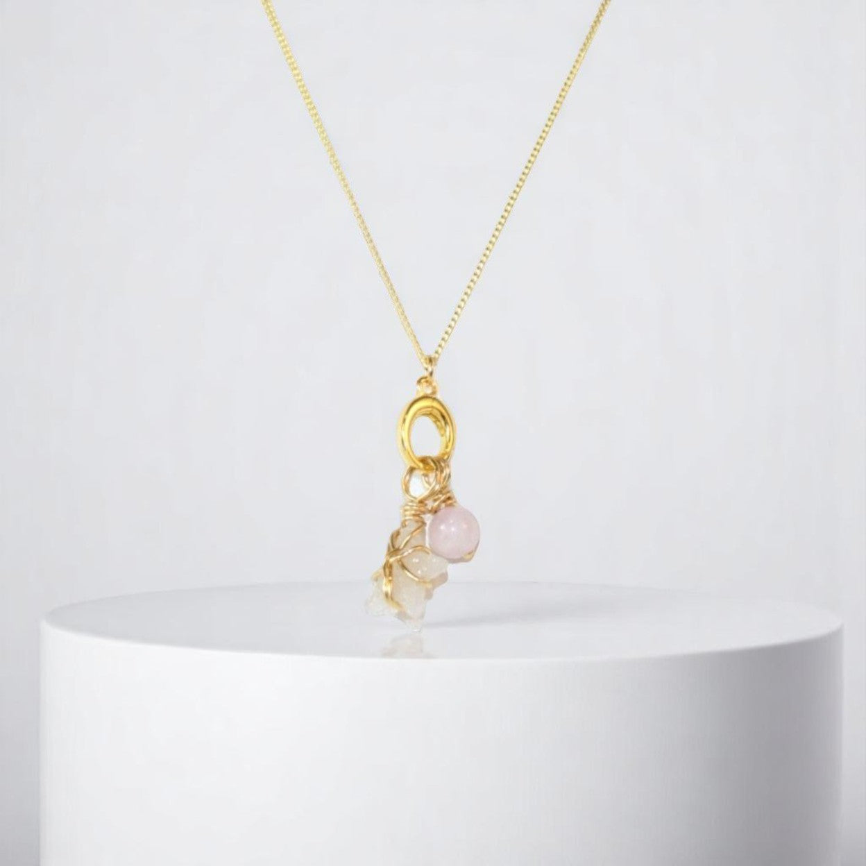 Bespoke NZ-made petrified coral & kunzite crystal charm pendant necklace | ASH&STONE Crystal Jewellery Shop Auckland NZ