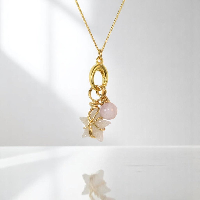 Bespoke NZ-made petrified coral & kunzite crystal charm pendant necklace | ASH&STONE Crystal Jewellery Shop Auckland NZ