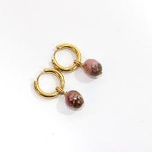 Load image into Gallery viewer, NZ-made rhodonite crystal huggie earrings | ASH&amp;STONE Crystal Jewellery Shop Auckland NZ
