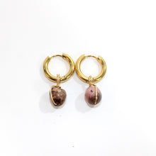 Load image into Gallery viewer, NZ-made rhodonite crystal huggie earrings | ASH&amp;STONE Crystal Jewellery Shop Auckland NZ
