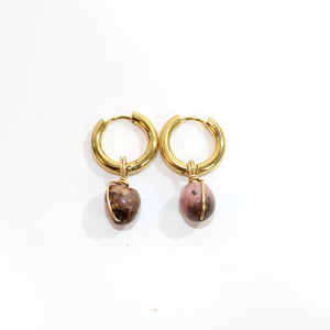 NZ-made rhodonite crystal huggie earrings | ASH&STONE Crystal Jewellery Shop Auckland NZ