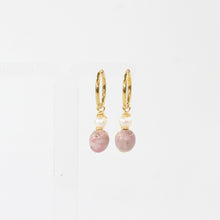 Load image into Gallery viewer, NZ-made rhodonite &amp; freshwater pearl crystal huggie earrings | ASH&amp;STONE Crystal Jewellery Shop Auckland NZ
