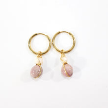 Load image into Gallery viewer, NZ-made rhodonite &amp; freshwater pearl crystal huggie earrings | ASH&amp;STONE Crystal Jewellery Shop Auckland NZ
