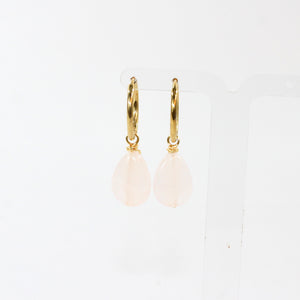 NZ-made rose quartz crystal huggie earrings | ASH&STONE Crystal Jewellery Shop Auckland NZ