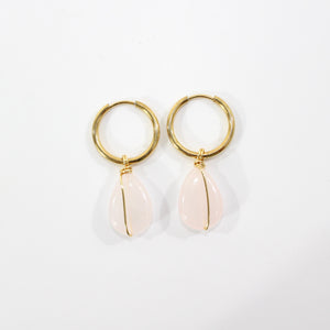 NZ-made rose quartz crystal huggie earrings | ASH&STONE Crystal Jewellery Shop Auckland NZ