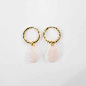 NZ-made rose quartz crystal huggie earrings | ASH&STONE Crystal Jewellery Shop Auckland NZ