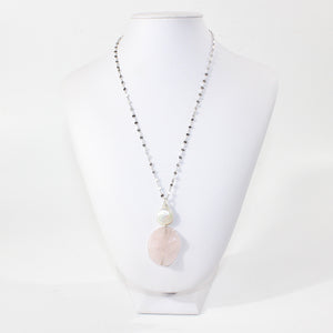 NZ-made rose quartz & mother of pearl crystal pendant sterling silver chain | ASH&STONE Crystal Jewellery Shop Auckland NZ