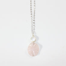 Load image into Gallery viewer, NZ-made rose quartz &amp; mother of pearl crystal pendant sterling silver chain | ASH&amp;STONE Crystal Jewellery Shop Auckland NZ
