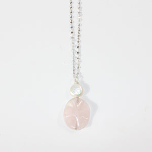 NZ-made rose quartz & mother of pearl crystal pendant sterling silver chain | ASH&STONE Crystal Jewellery Shop Auckland NZ