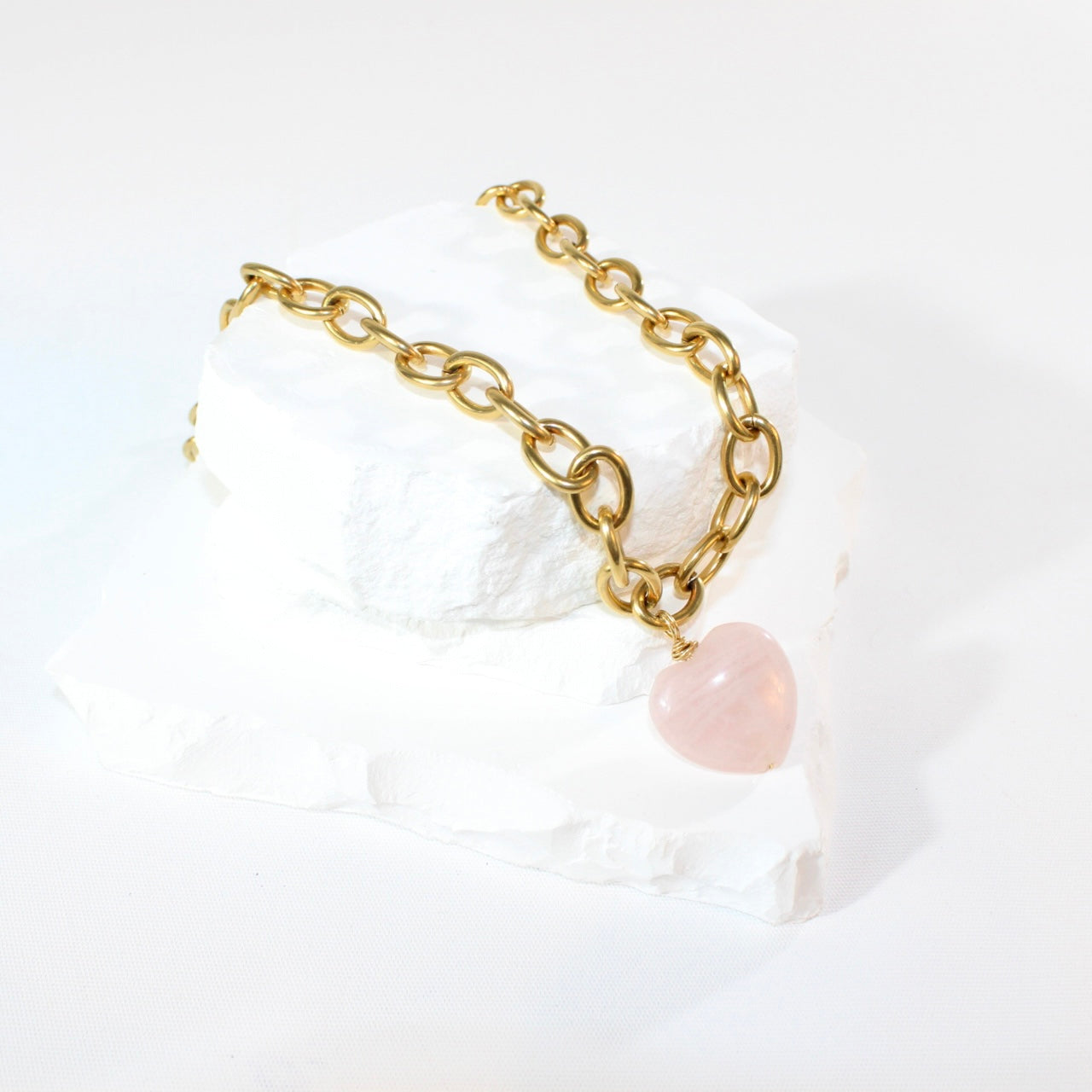 Rose quartz crystal heart T-bar necklace | ASH&STONE Crystal Shop Auckland NZ