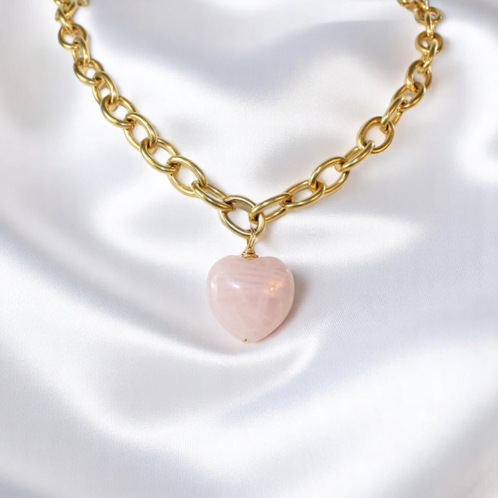 Rose quartz crystal heart T-bar necklace | ASH&STONE Crystal Shop Auckland NZ